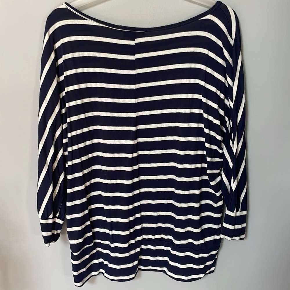 Navy and White Striped Women's Top